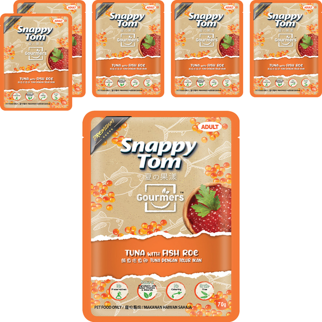 Snappy Tom 幸福貓 夏的果漾 無穀貓餐包, 70g, 6個, 鮪魚+魚卵