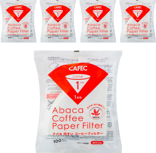 CAFEC 麻纖維錐形濾紙 AC1-100W 白色 1~2杯份, 100張, 5包