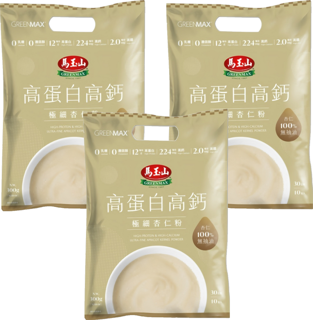 馬玉山 高蛋白高鈣極細杏仁粉 10包, 300g, 3袋