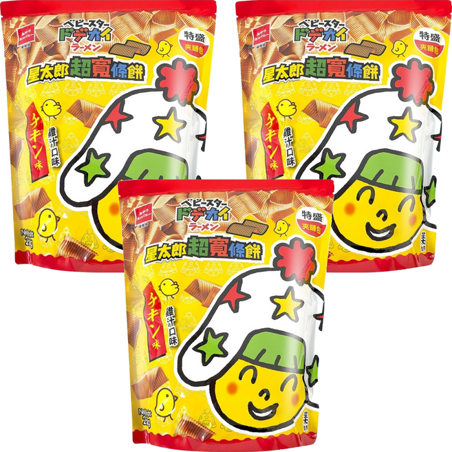 OYATSU 優雅食 BABY STAR 星太郎 超寬條餅 雞汁口味 特盛夾鏈包, 250g, 3包