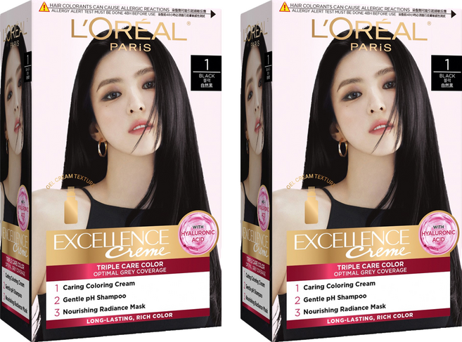 L'OREAL PARiS 巴黎萊雅 優媚霜三重護髮染髮霜 1, 自然黑色, 2個
