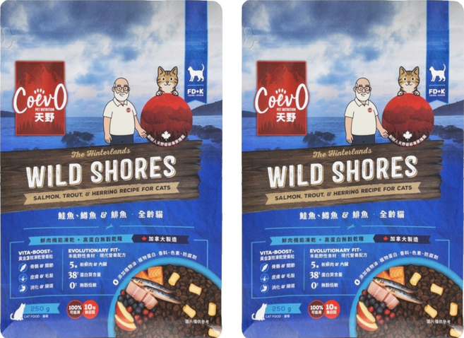 CoevO 天野 野性海岸功能凍乾 鮮肉無穀糧 全齡貓, 250g, 2個, 鮭魚 + 鱒魚 + 鯡魚