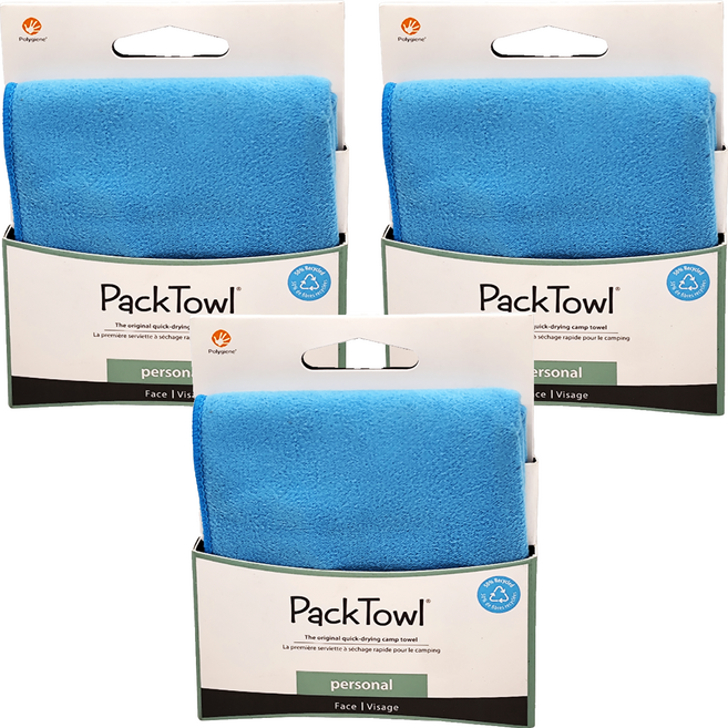 PackTowl 吸水快乾汗巾, 湖水藍, 3條