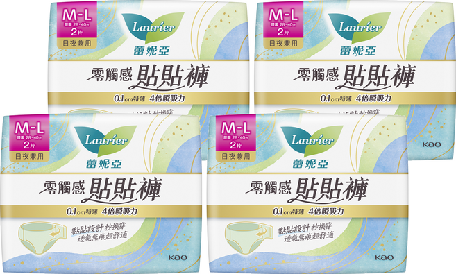 蕾妮亞 零觸感貼貼褲衛生棉 褲型, 4套, 2片, M~L