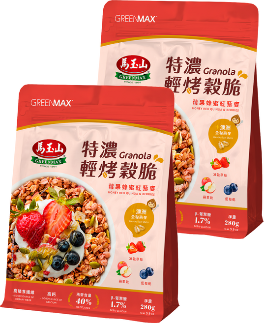 馬玉山 特濃輕烤穀脆 莓果蜂蜜紅藜麥, 2包, 280g