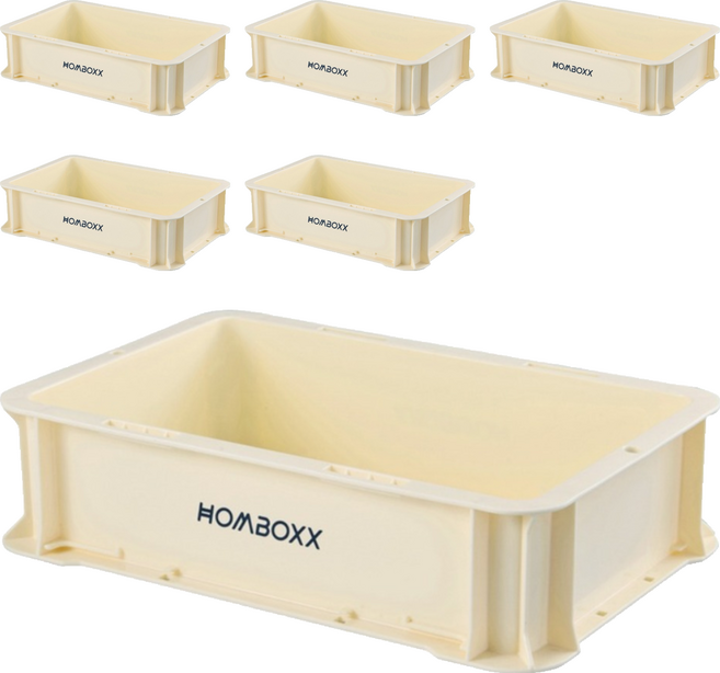 HOMBOXX 粗曠風可疊加耐重收納箱 不含蓋, 奶油白, 6個