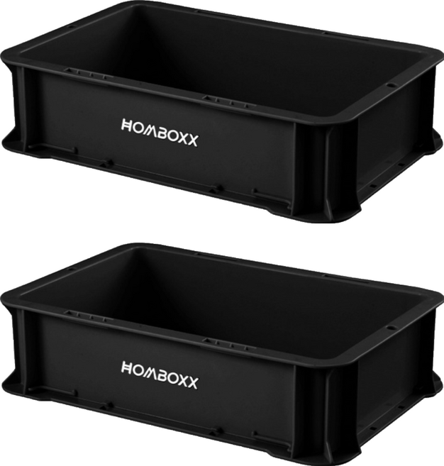 HOMBOXX 粗曠風可疊加耐重收納箱 不含蓋, 曜石黑, 2個