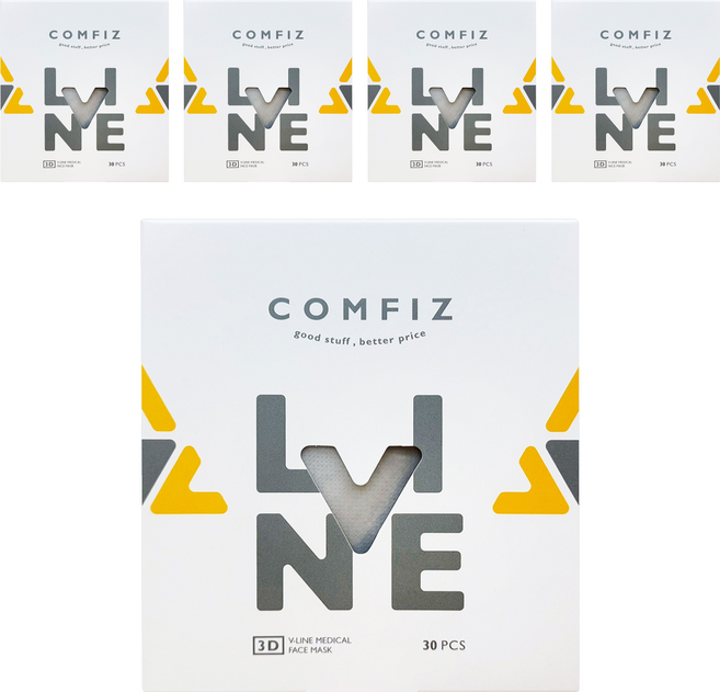 Comfiz 康菲 成人立體V型醫療口罩, 青燕灰, 5套, 30片