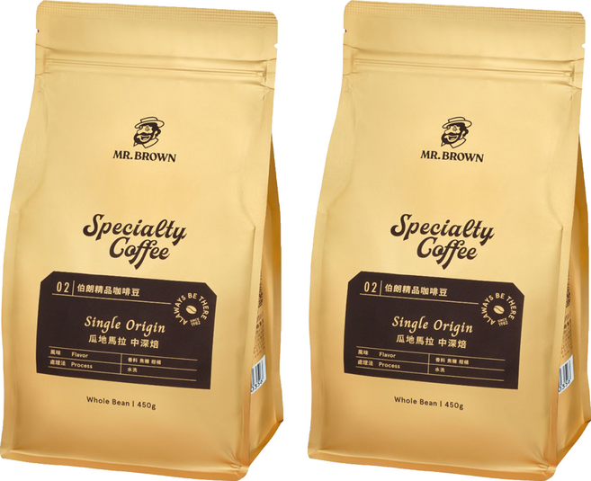 金車 MR.BROWN 伯朗咖啡 精品咖啡豆 瓜地馬拉 中深焙, 450g, 2個, 全豆咖啡（未研磨）