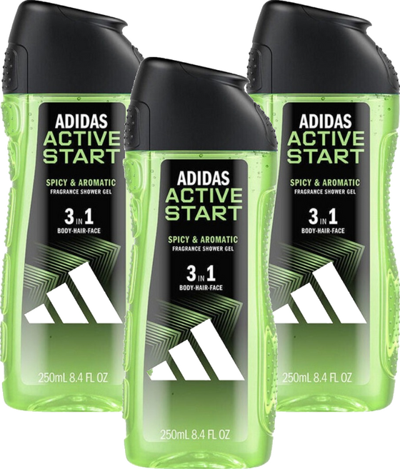 adidas 愛迪達 男性三合一潔顏洗髮沐浴露 能量激活, 3個, 250ml