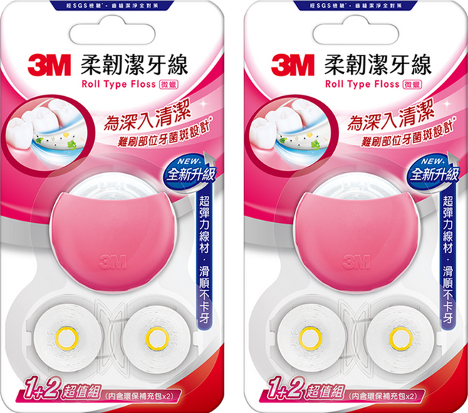 3M RTF2 柔韌潔牙線 馬卡龍造型 + 補充裝 2個 甜桃粉, 30m, 3個裝, 2組