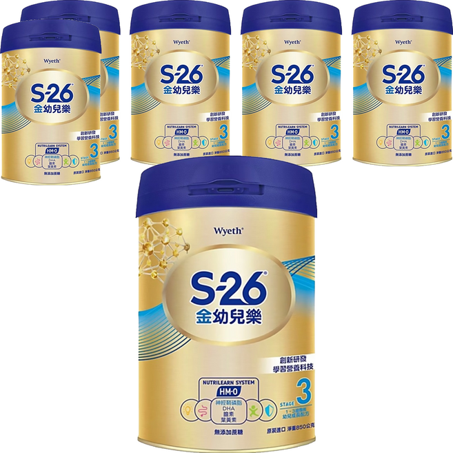 Wyeth 惠氏 S-26 金幼兒樂幼兒成長配方 S-HMO 再升級版奶粉 3號 1~3歲, 850g, 6罐