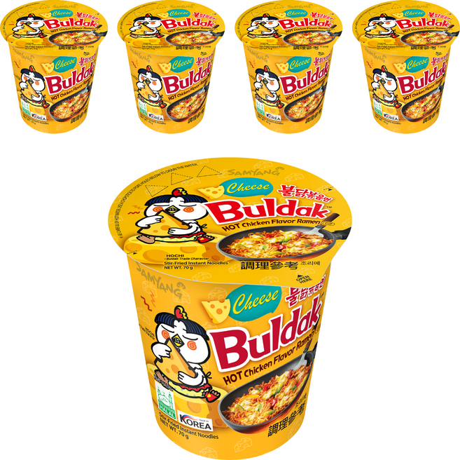 Buldak Ramen 火辣雞肉風味鐵板炒麵 起司風味 杯裝 70g, 5個