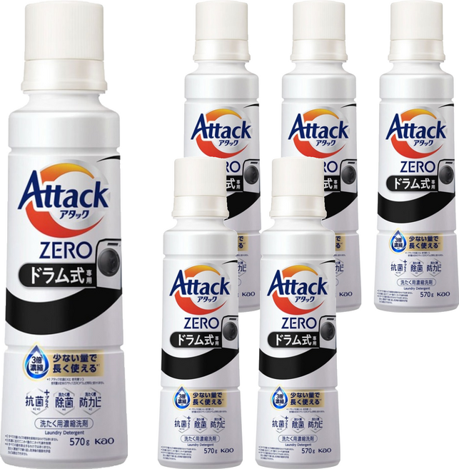 Attack 一匙靈 ZERO 滾筒洗衣機專用濃縮洗衣精, 570g, 6個