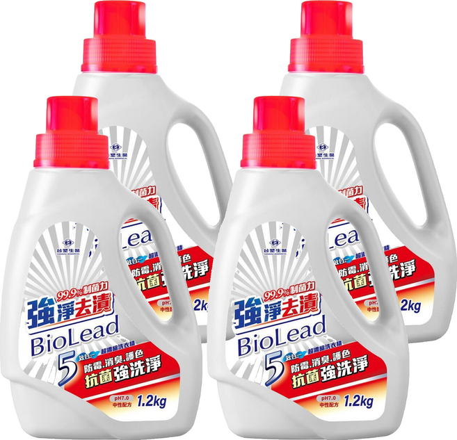 台塑生醫 BioLead 強淨去漬洗衣精瓶裝, 1.2kg, 1入, 4瓶
