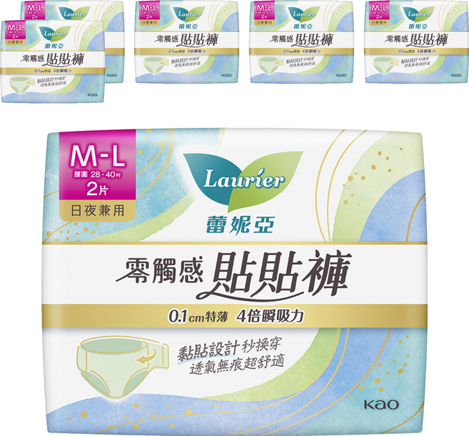 蕾妮亞 零觸感貼貼褲衛生棉 褲型, 6套, 2片, M~L