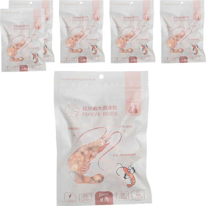 PETCOOK 派庫廚房 極鮮蝦大廚凍乾 3個月以上 犬貓用, 鮮蝦, 30g, 6包