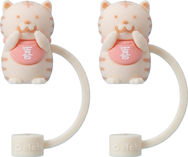 Oolab 良杯製所 矽膠防塵吸管蓋 喜氣虎喜樂款 細口徑0.8cm, 1個, 2個