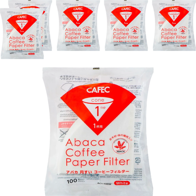 CAFEC 麻纖維錐形濾紙 AC1-100W 白色 1~2杯份, 100張, 6包