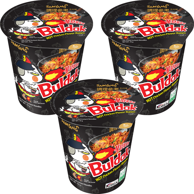 Buldak Ramen 三養火辣雞肉風味鐵板炒麵杯裝 70g, 3個