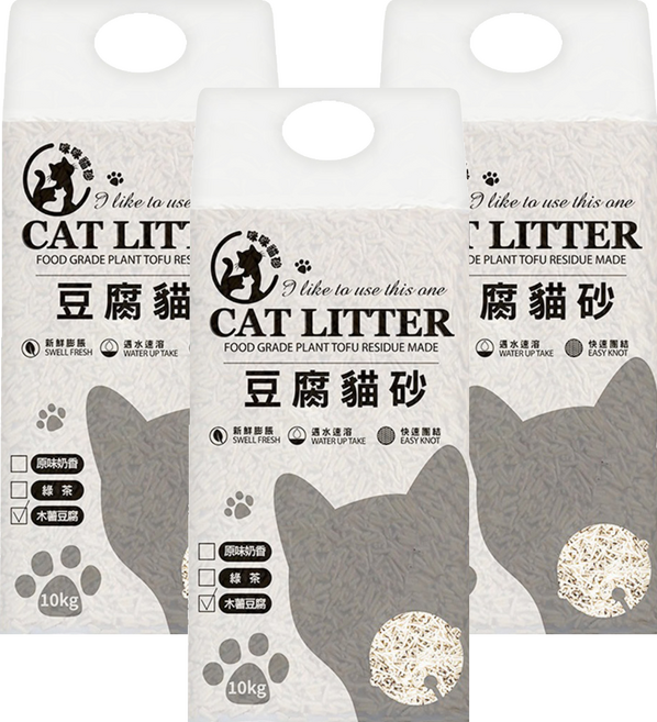 咪咪貓砂 CAT LITTER 木薯豆腐貓砂/除臭貓砂, 10kg, 3包, 木薯豆腐