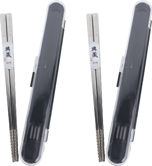 Axis 艾克思 316不鏽鋼攜帶型方形環保筷 台灣製 附透氣收納盒, 不鏽鋼色, 2雙, 附盒子的筷子組