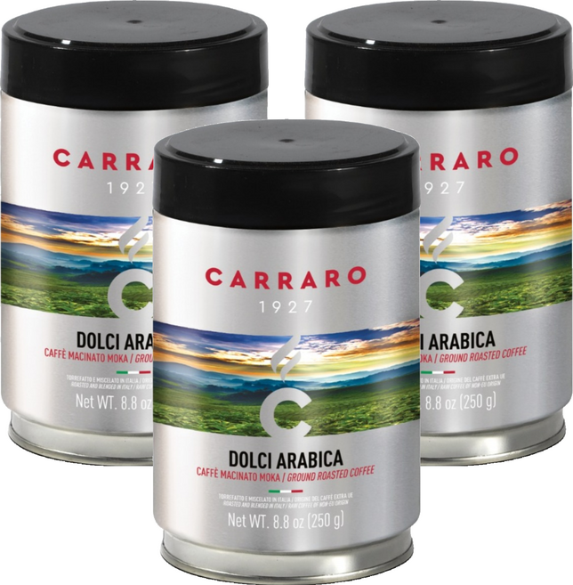CARRARO 義大利 DOLCI 罐裝研磨咖啡粉 100%阿拉比卡 酸度低 雨林認證, 250g, 3個, 滴濾式咖啡機（中研磨）