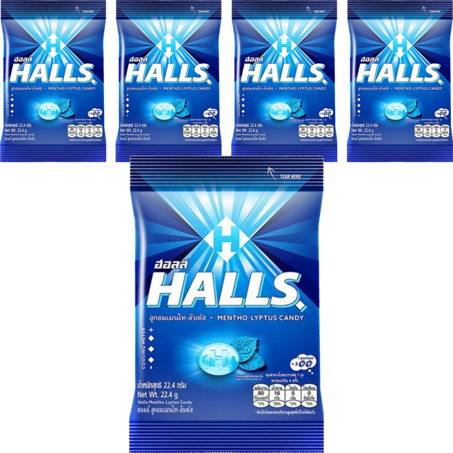 HALLS 薄荷尤加利風味糖果, 22.4g, 5個