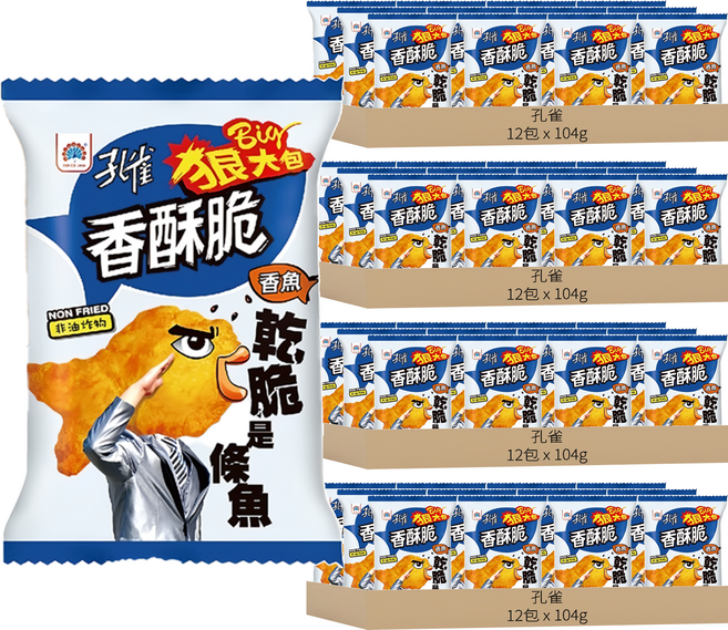 孔雀 香酥脆狠大包 香魚口味, 104g, 48包