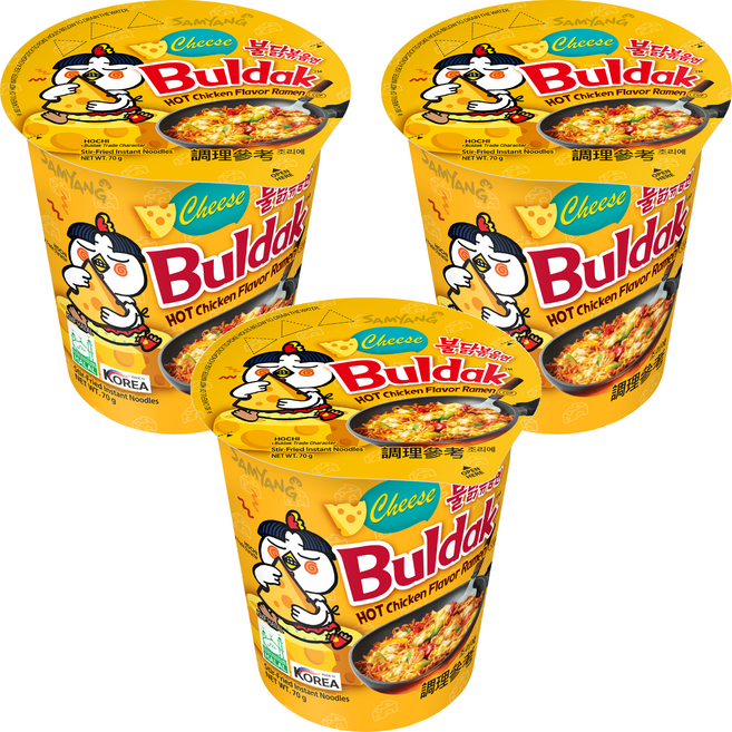 Buldak Ramen 火辣雞肉風味鐵板炒麵 起司風味 杯裝 70g, 3個