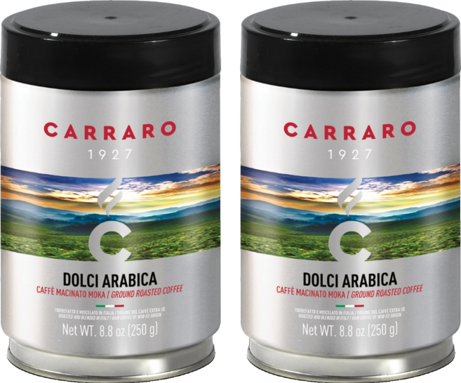 CARRARO 義大利 DOLCI 罐裝研磨咖啡粉 100%阿拉比卡 酸度低 雨林認證, 250g, 2個, 滴濾式咖啡機（中研磨）