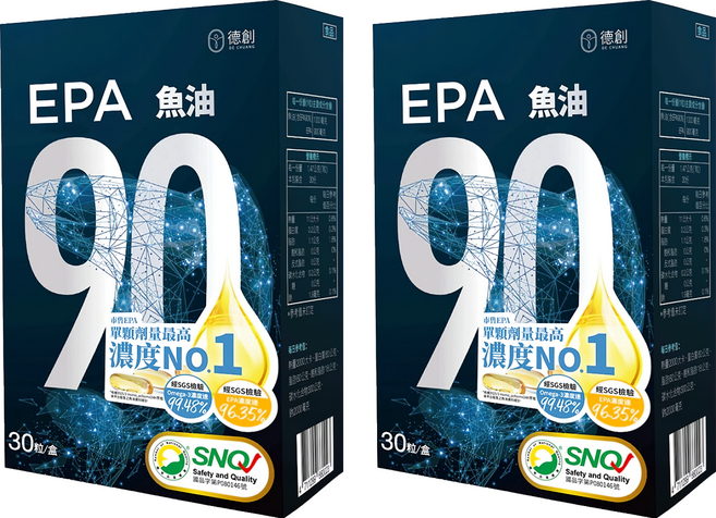 De Chuang 德創生技 EPA 90%高濃度純淨深海魚油 增量版, 2盒, 30顆