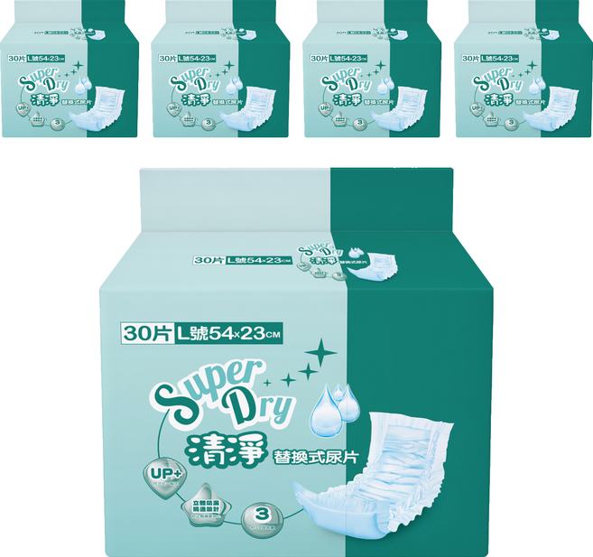 Super Dry 清淨 黏貼型替換式尿片, L(54 x 23cm), 5個, 30片