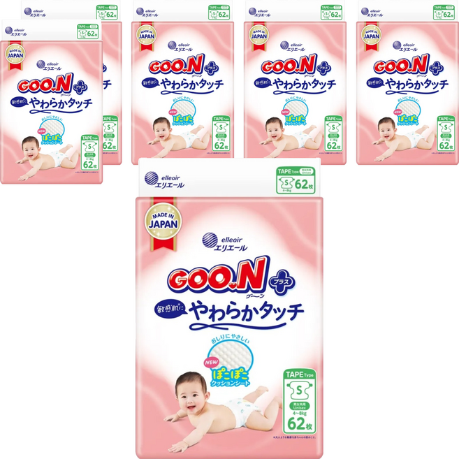 GOO.N 大王 日本境內版 SJ柔觸肌系列 黏貼型尿布, S, 372片