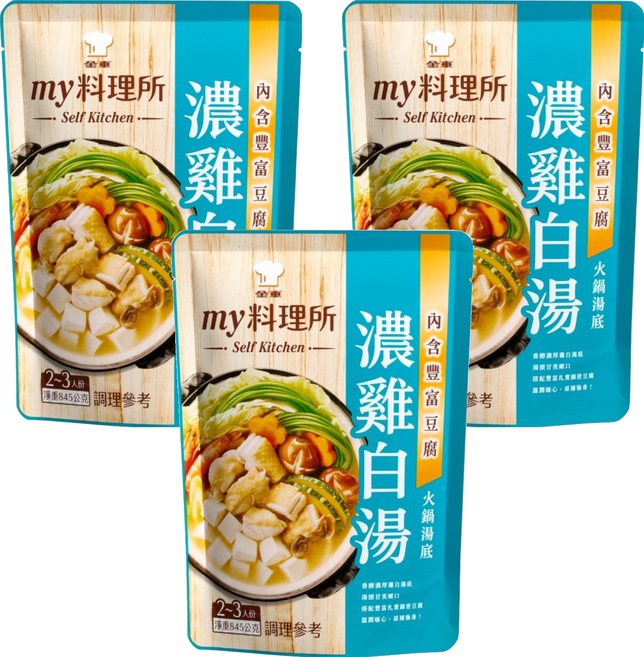 金車 my 料理所 濃雞白湯火鍋湯底, 845g, 3個