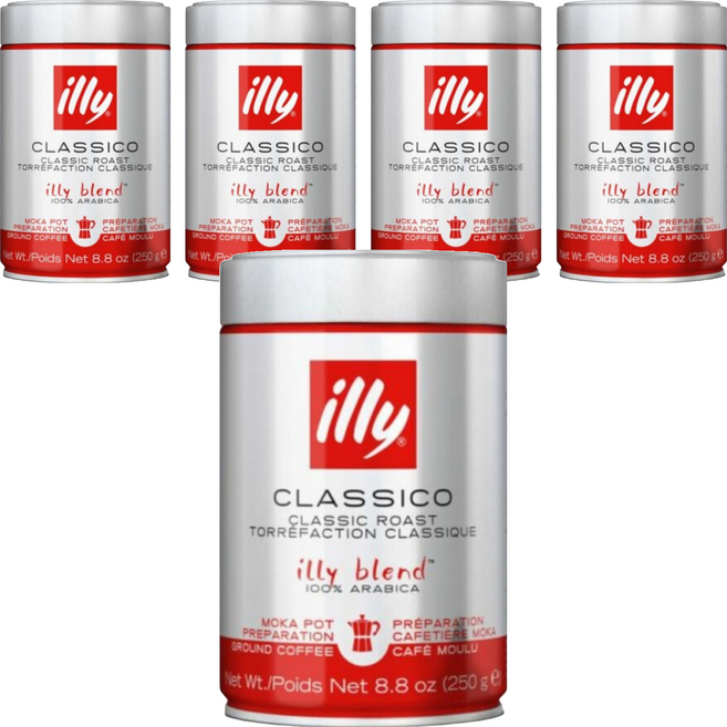 illy 意利 中焙咖啡豆-摩卡壺專用粉, 5罐, 250g, 摩卡鍋