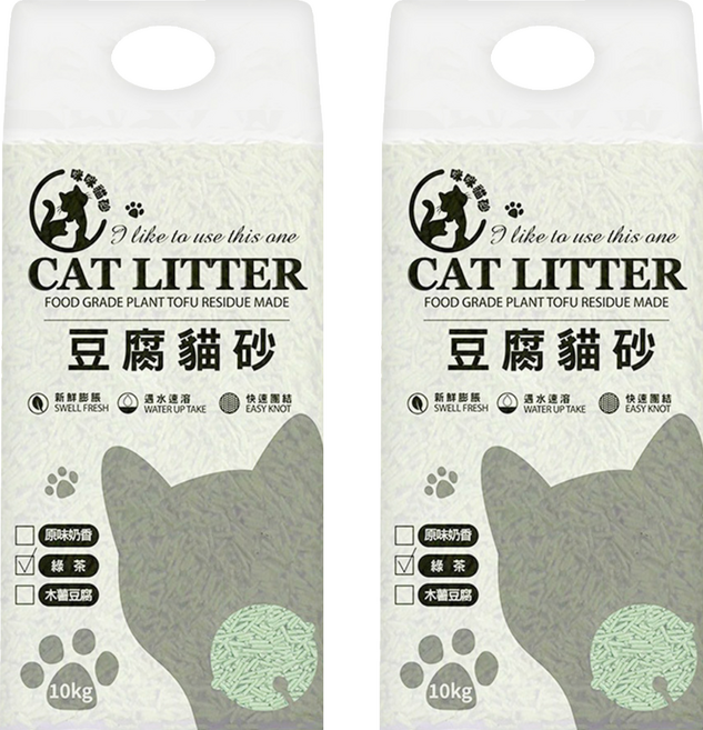 咪咪貓砂 CAT LITTER 豆腐貓砂 除臭貓砂 植物貓砂, 10kg, 2包, 綠茶