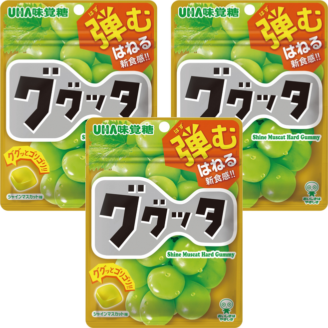 UHA 味覺糖 方形硬軟糖 白葡萄味, 58g, 3個