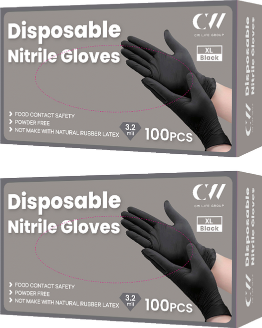 CW LIFE GROUP 可營生活選物 多用途NBR35手套 無粉料理食品級 正常款, 黑色, XL, 2套