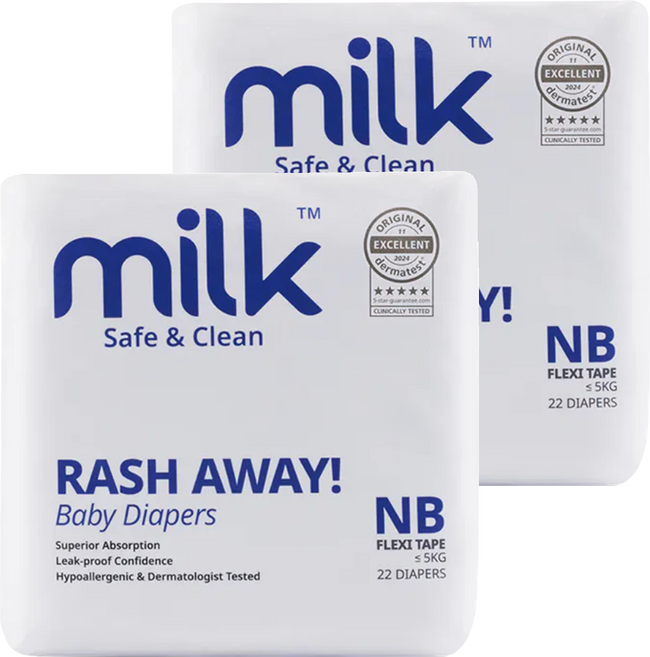 milk 鎖水芯牛奶黏貼型尿布 0~5kg, 44片, NB