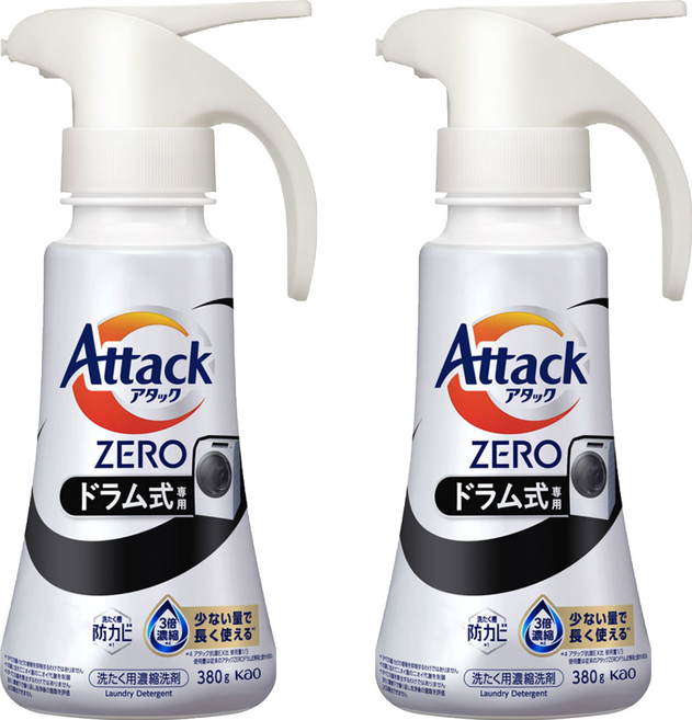 Attack ZERO 噴槍型濃縮洗衣精 滾筒洗衣機專用, 380g, 2個