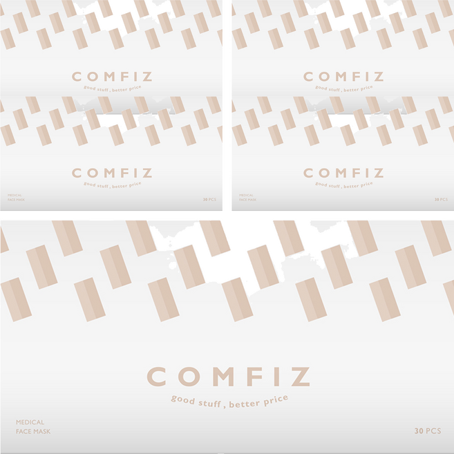 COMFIZ 康菲 平面醫療口罩, 30片, 5盒, 白拿鐵