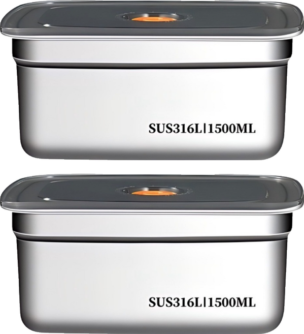 Couselect 316不鏽鋼保鮮盒/微真空密封加厚冰箱收納盒 1.5L, 2個, 單品
