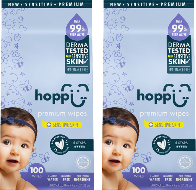 hoppi 嬰兒純水濕紙巾 低敏升級版 口手適用 20張, 100張, 2袋