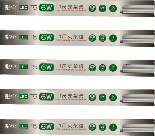 APEX LIGHTING 艾沛斯照明 LED T5 1尺支架燈 6W 4000K AP-I106N, 自然光, 5個