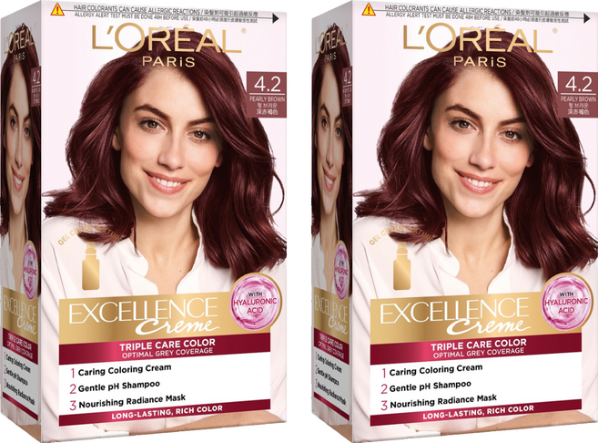 L'OREAL PARiS 巴黎萊雅 優媚霜三重護髮染髮霜 4.2, 深紅棕色, 2個