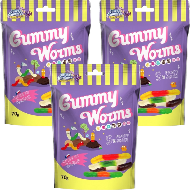 Juicee Gummee 百靈QQ軟糖水果蟲造型, 70g, 3個