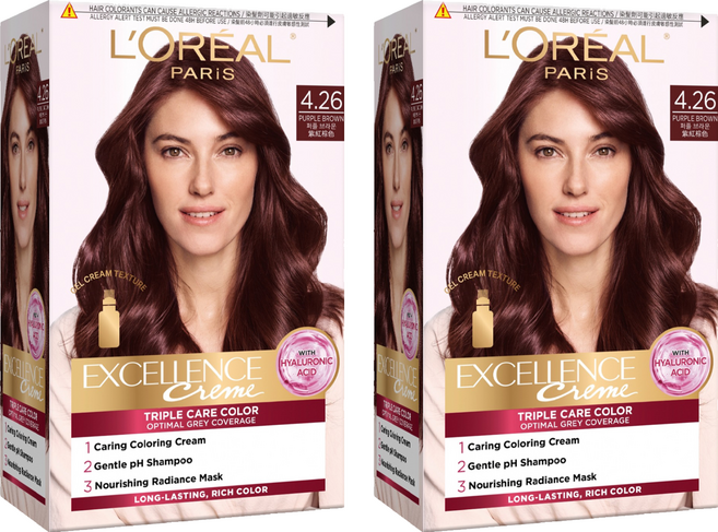 L'OREAL PARiS 巴黎萊雅 優媚霜三重護髮染髮霜 4.26, 紫紅棕色, 2個