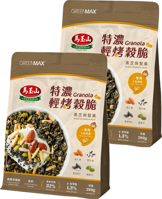 馬玉山 特濃輕烤穀脆 黑芝麻堅果, 2包, 280g