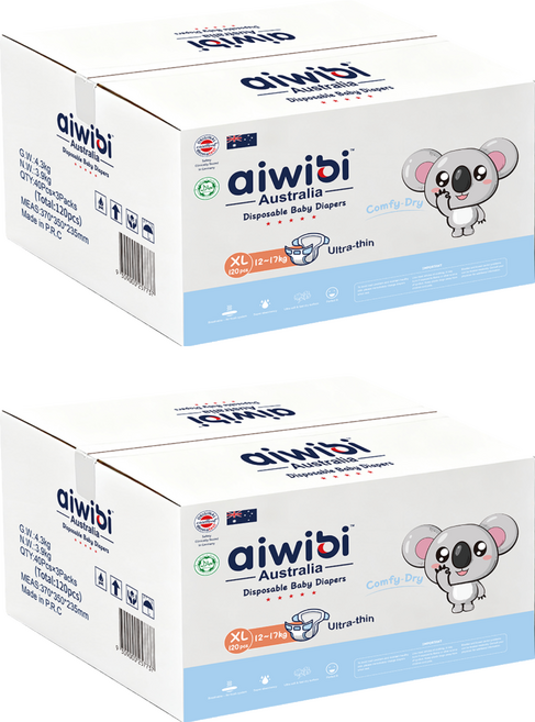 aiwibi 愛薇彼 清新乾爽黏貼型紙尿褲 12~17kg, XL, 240片